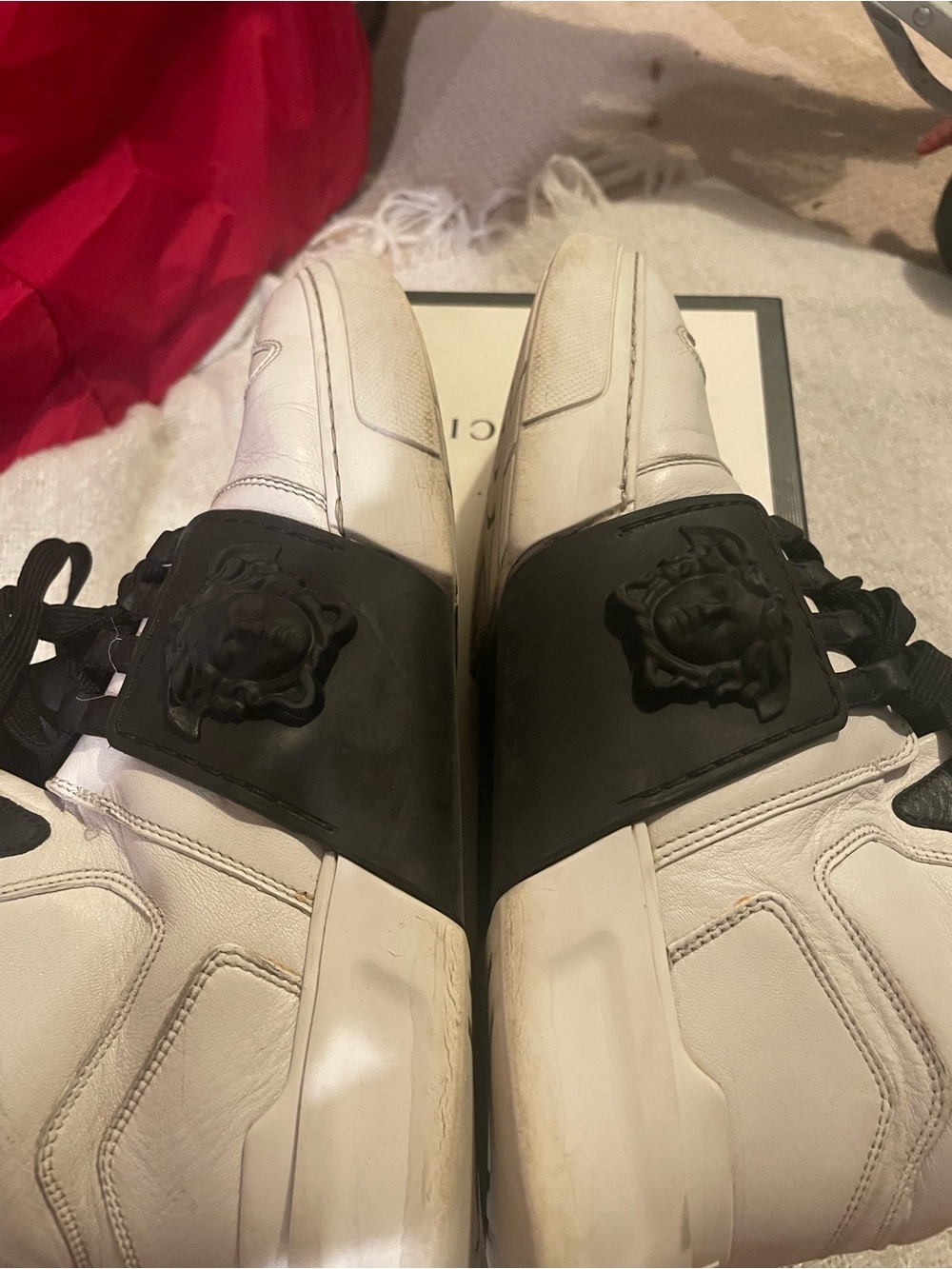 Versace High Top Sneakers White Black Leather